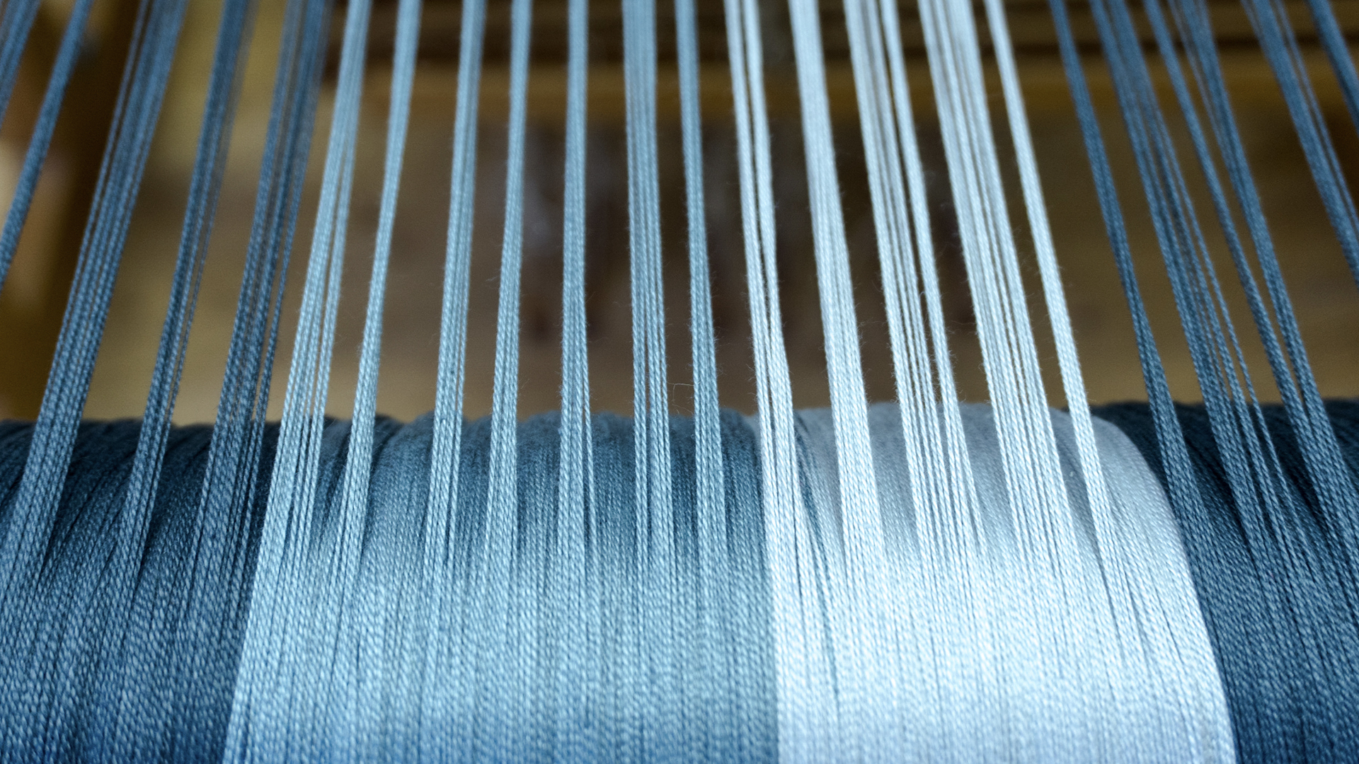 Various threads in shades of blue.