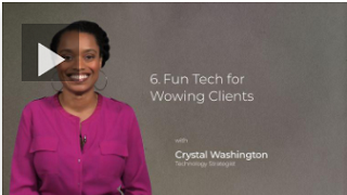 Fun tech for wowing clients video screenshot with woman wearing pink shirt