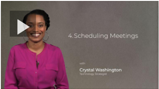 Schedule meetings video screenshot with woman wearing pink shirt