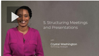 Structuring meetings and presentations video screenshot with woman wearing pink shirt