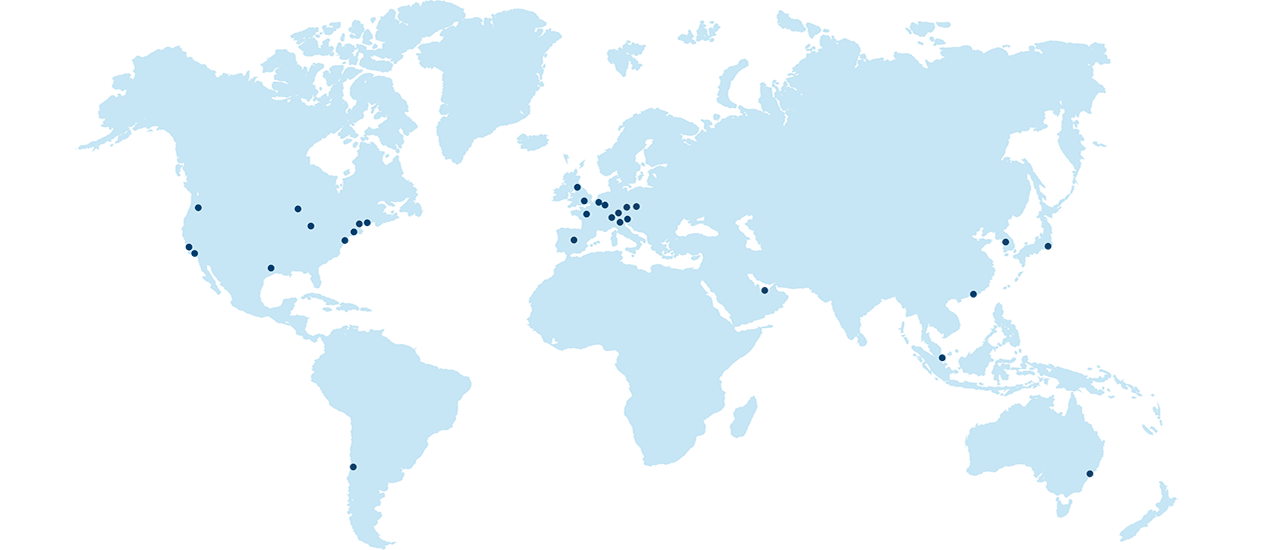 World map with dots showing Columbia Threadneedle office locations