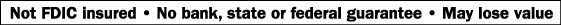 Not FDIC insured. No bank, state or federal guarantee. May lose value.
